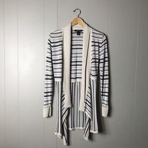 WHITE HOUSE BLACK MARKET METALLIC STRIPED OPEN FRONT WATERFALL CARIDGAN SIZE XS